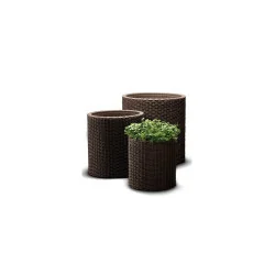 Set 3 ghivece de flori pentru grădină sau terasă Keter Cylinder - maro