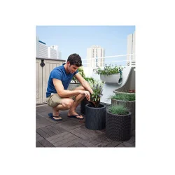 Set 3 ghivece de flori pentru grădină sau terasă Keter Cylinder - maro