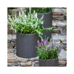 Set 3 ghivece de flori pentru grădină sau terasă Keter Cylinder - maro