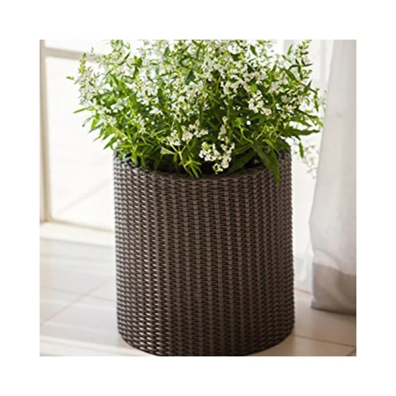Set 3 ghivece de flori pentru grădină sau terasă Keter Cylinder - maro