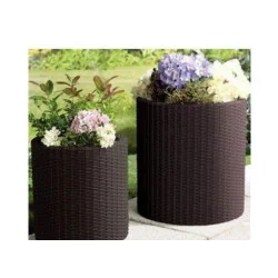 Set 3 ghivece de flori pentru grădină sau terasă Keter Cylinder - maro
