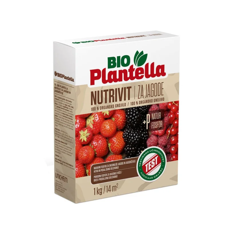 Îngrăsâmânt special pentru plante cu fructe moi, căpșuni/zmeură/mure BioPlantella 1kg/30 m2
