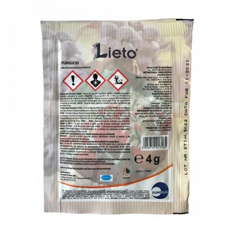 Fungicid LIETO - 4 g, Sumi Agro, Cartofi, Tomate, Vita de vie, Sistemic