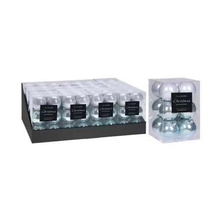 Set 12 buc. globuri decorative de craciun, alb/turcoaz 6 cm