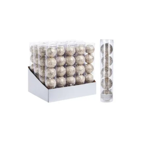 Set 5 buc. globuri de craciun aurii cu fulgi de nea 6cm