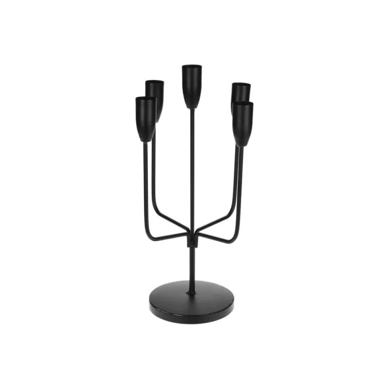 Suport pentru 5 lumanari, negru metal 20x35 cm