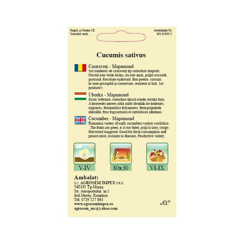 Seminte de castraveti Mapamod, Agrosem 4Gr.
