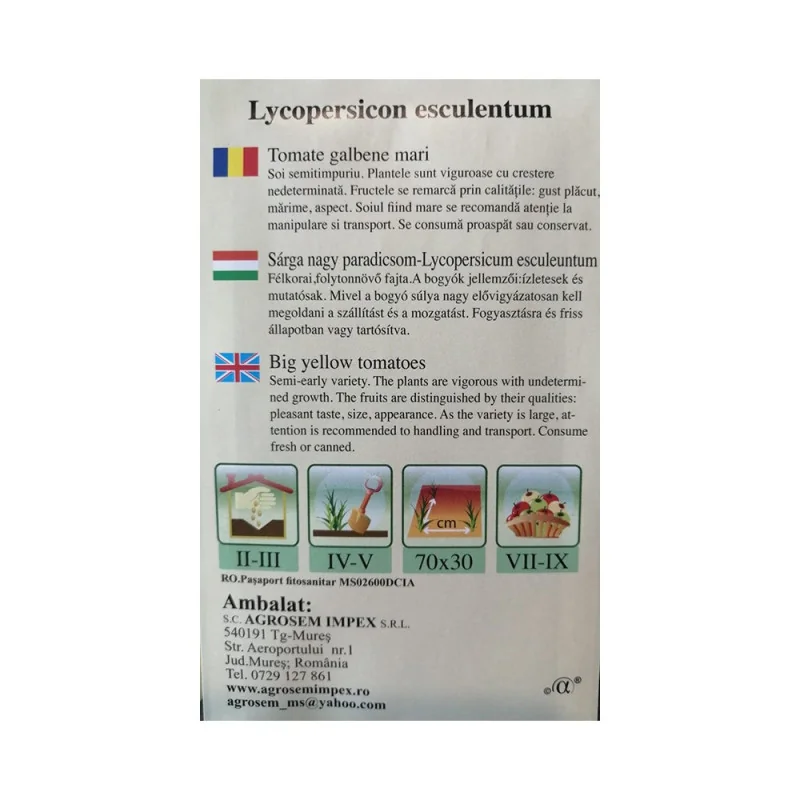 Seminte de tomate galbene mari, Agrosem 4Gr.