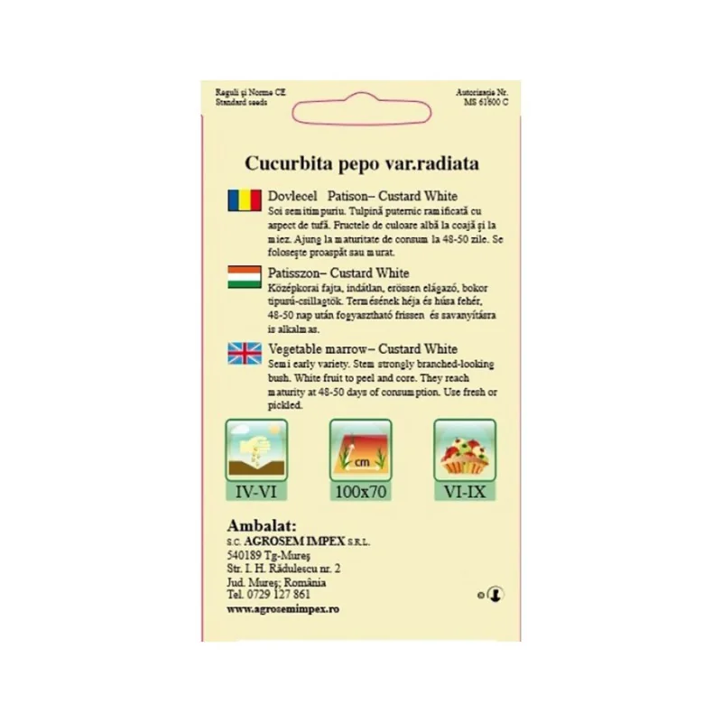 Seminte dovlecel Patison - Custard White 4Gr.