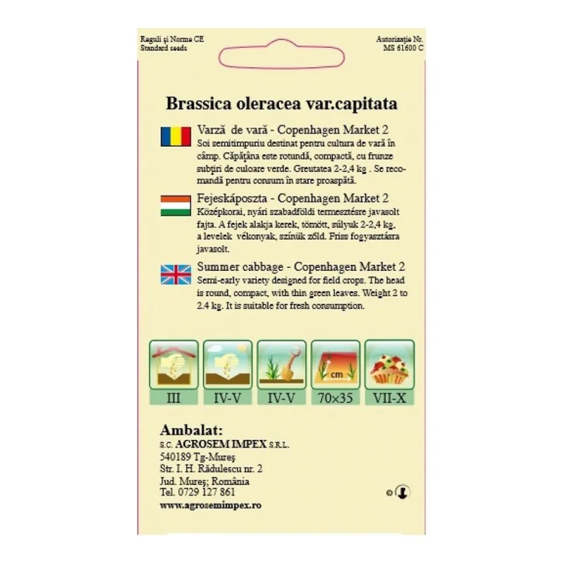 Seminte varza de vara - Copenhagen Market 2, Agrosem 4Gr.