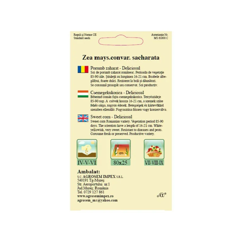 Seminte de porumb zaharat Deliciosul, Agrosem 100g