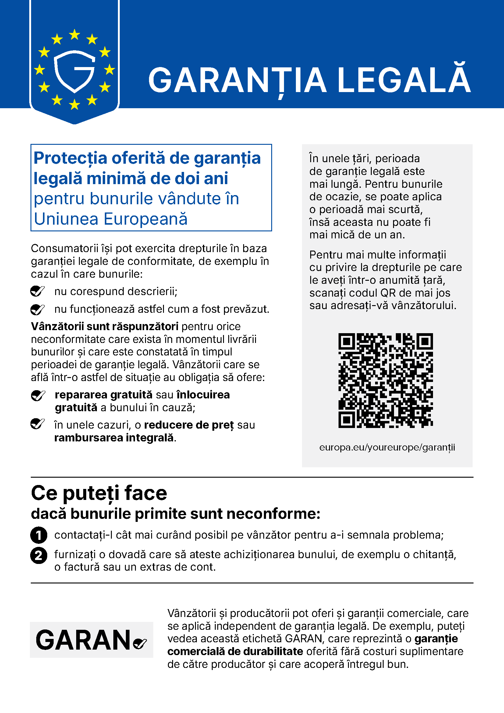 Garanția legală - informare UE