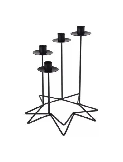 Suport lumanari forma de stea, negru 23x30 cm