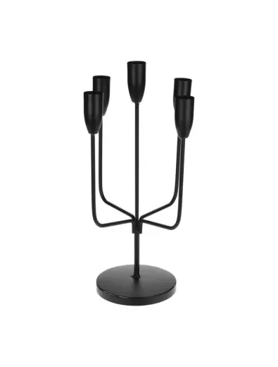 Suport pentru 5 lumanari, negru metal 20x35 cm